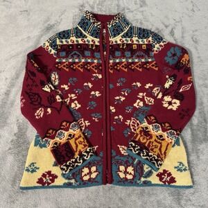 IVKO Woman Zip Jacquard Jacket Multicolor Wool Floral Zip Sweater Jacket Size 40
